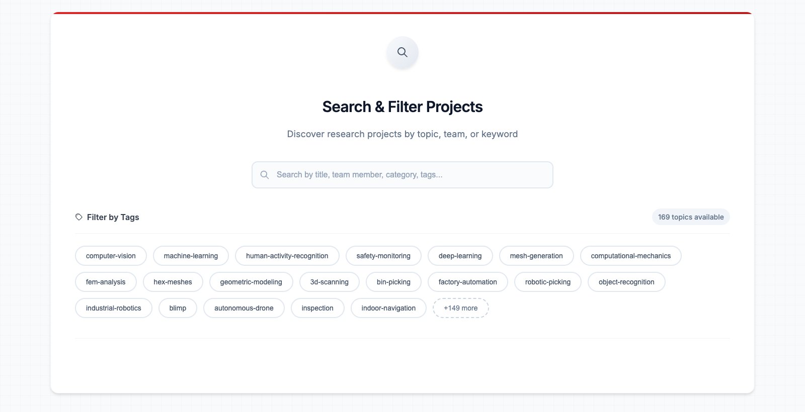 Searching and filtering research projects